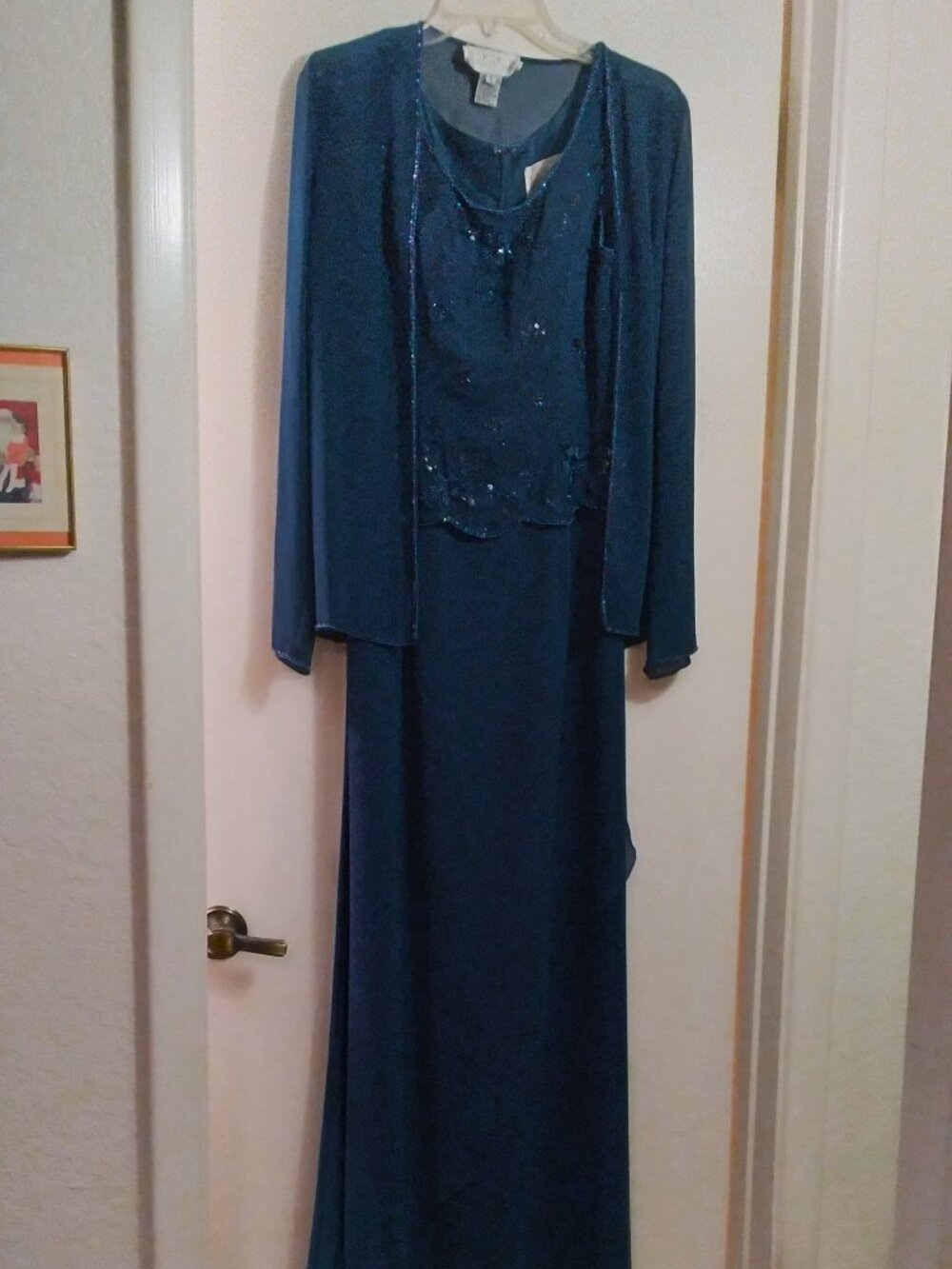 Sean Couture Dark Blue Formal Sleeveless Dress with Sheer Jacket - Size 6
